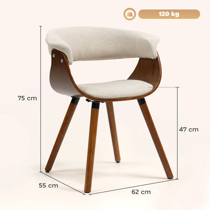 Dining Chair, Linen-Look Fabric, Curved Back, Wood Legs, Beige