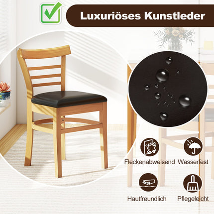 Esszimmerstuhl-Set, Kunstleder, Kautschukholzbeine, 2er-Pack