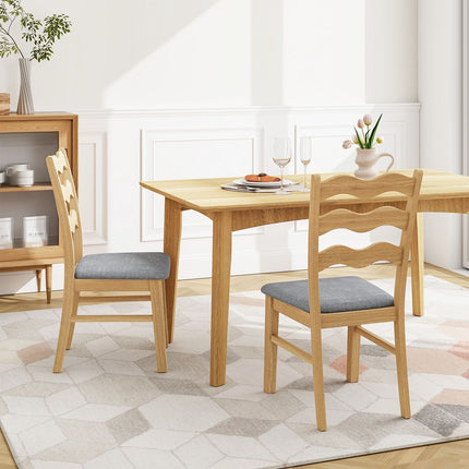 Dining Chair Set of 2, Linen Upholstered, Rubberwood Frame