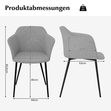 Jídelní židle, sada 2 ks, světle šedá, ergonomické opěradlo