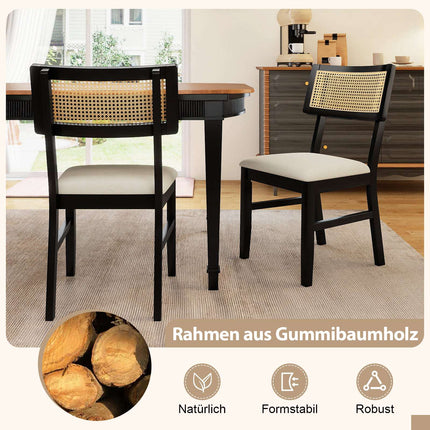 Esszimmerstühle 2er-Set, gepolsterte Sitzfläche, Rückenlehne aus Rattan