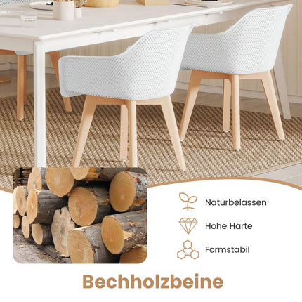 Jídelní židle sada 2 ks, bílá, dřevěné nohy, ergonomické opěradlo