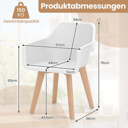 Jídelní židle sada 2 ks, bílá, dřevěné nohy, ergonomické opěradlo