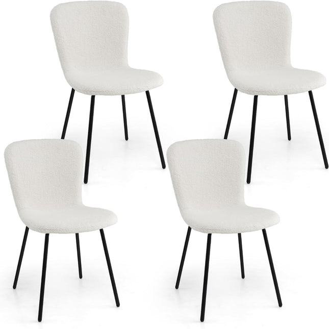 Dining Chairs Set of 4, Beige, Velvet Cushion, Metal Frame