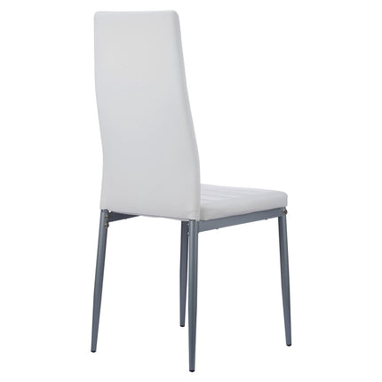 Dining Chairs Set of 6, White PVC Leather, Metal Legs