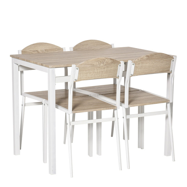 Eetgroep 5-Delige Eettafelset Met Houtnerf Mdf + Metaal, Grijs + Wit, 1 Tafel + 4 Stoelen