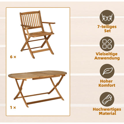 Jídelní set pro 6, masivní dřevo, přírodní povrch, terasa