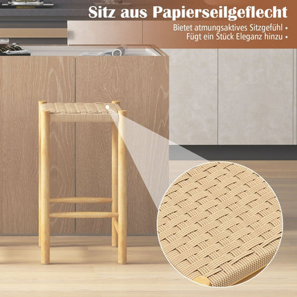 Sada barových židlí konstrukce z kaučukovníku a pletený papírový sedák rustikální barová židle v pultové výšce 65cm