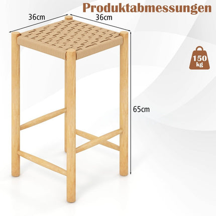 Sada barových židlí konstrukce z kaučukovníku a pletený papírový sedák rustikální barová židle v pultové výšce 65cm