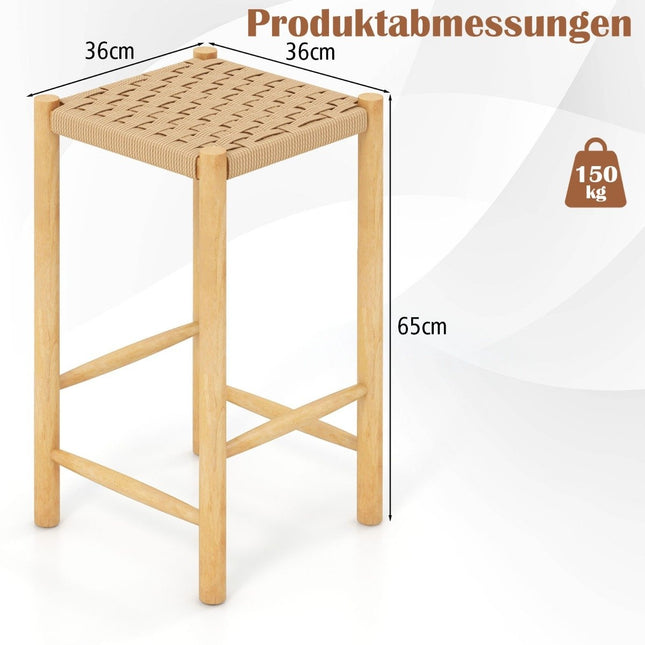 Sada barových židlí konstrukce z kaučukovníku a pletený papírový sedák rustikální barová židle v pultové výšce 65cm
