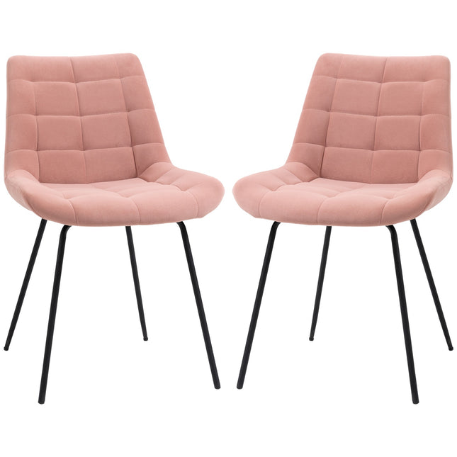 Sada 2 ks jídelních židlí ze sametu, růžová, retro design, ocelové nohy