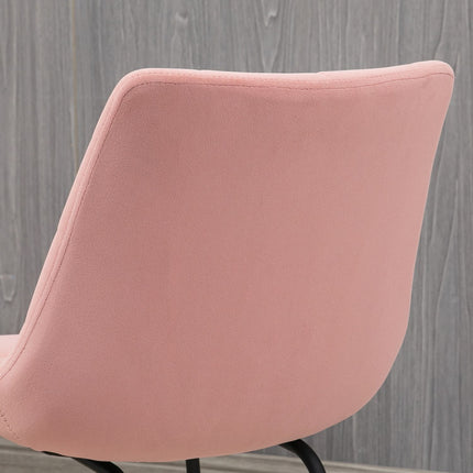 Set of 2 dining chairs in velvet, pink, retro design, steel legs