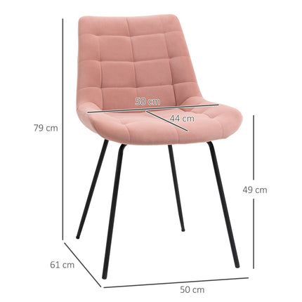 Set of 2 dining chairs in velvet, pink, retro design, steel legs