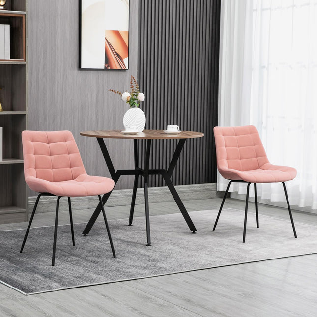Sada 2 ks jídelních židlí ze sametu, růžová, retro design, ocelové nohy