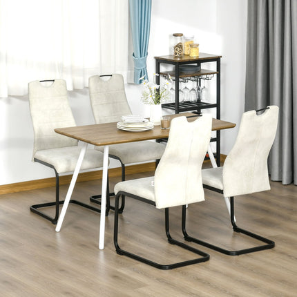 Cantilever dining chairs, ergonomic set of 4, beige polyester