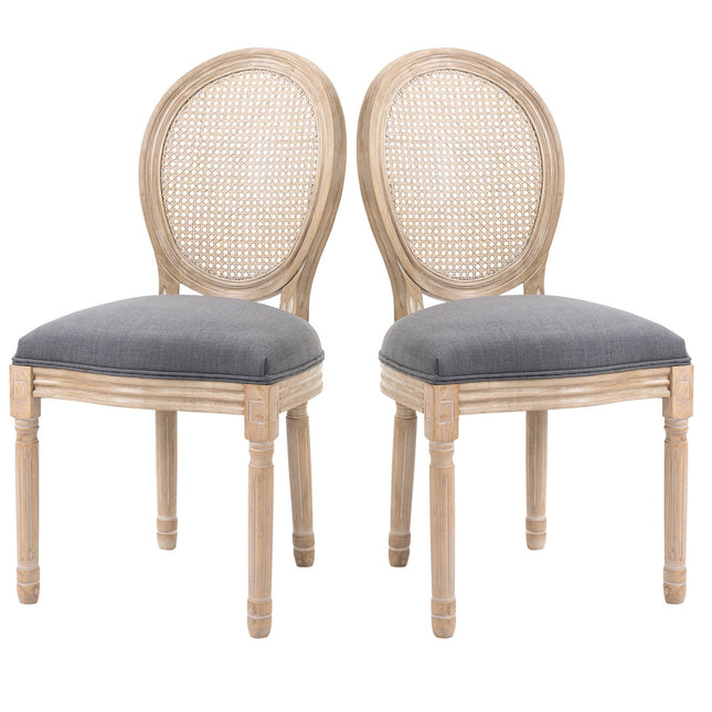 Gray upholstered dining chairs, set of 2 - Rattan back, linen look