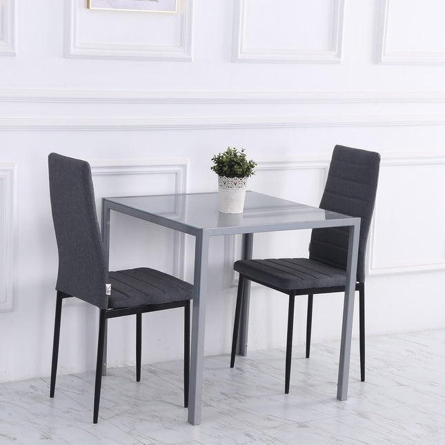Quadratischer Esstisch für 4 Personen, Platte aus gehärtetem Glas, Grau