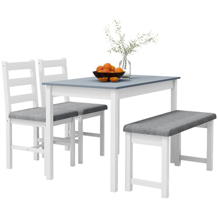 4-piece dining room set in pine, table with bench and chairs