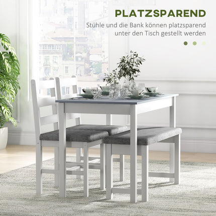 4-piece dining room set in pine, table with bench and chairs