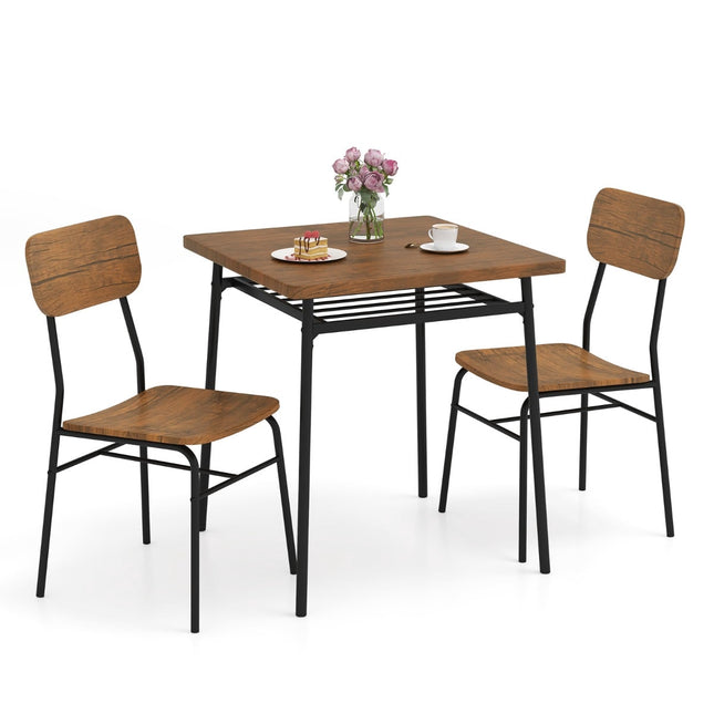 Eetkamerset met 2 stoelen en opbergplank, rustiek bruin