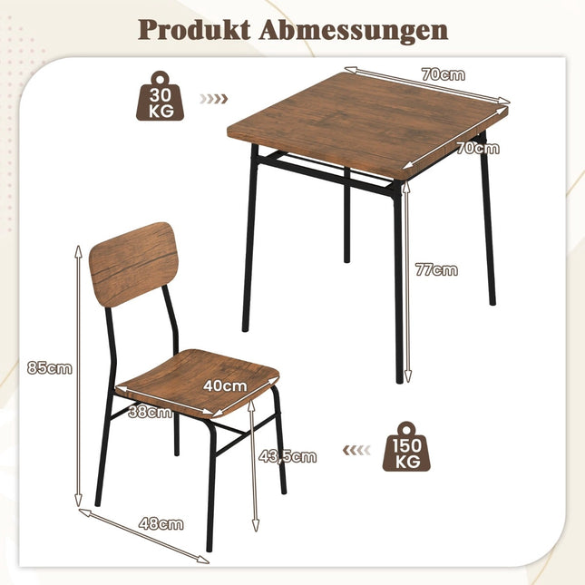 Eetkamerset met 2 stoelen en opbergplank, rustiek bruin