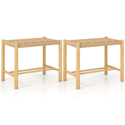 Esszimmerhocker-Set, Rahmen aus Gummibaumholz und Sitzfläche aus geflochtenem Papier, 56 x 36 x 45 cm