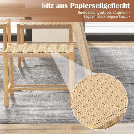 Esszimmerhocker-Set, Rahmen aus Gummibaumholz und Sitzfläche aus geflochtenem Papier, 56 x 36 x 45 cm