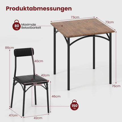 Jídelní set pro 2 s čalouněnými židlemi, úsporný design