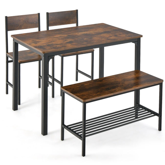 Eetkamerset voor 4 personen - Tafel, 2 stoelen, bank, plank