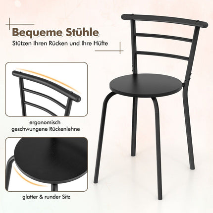 Jídelní set se 2 židlemi, úsporný, černá