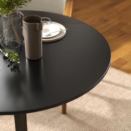 Jídelní stůl pro 2, kulatý 80 cm, MDF a ocel, černá
