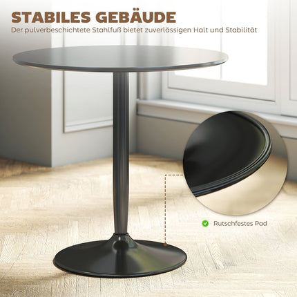 Jídelní stůl pro 2, kulatý 80 cm, MDF a ocel, černá