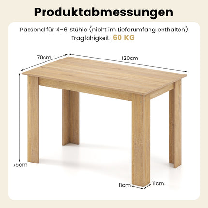Jídelní stůl pro 4-6, 120 cm, dřevo, obdélníkový