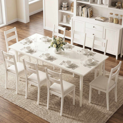 Dining Table for 8, Modern Design, Solid Wood Legs, Cream