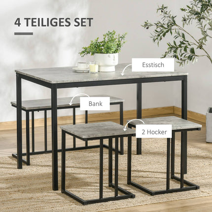 Kuchyňský jídelní set se 3 lavicemi pro 4 osoby - šedý