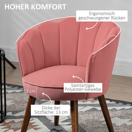 Křeslo s opěrkou zad – polyester, kaučukové dřevo, růžová