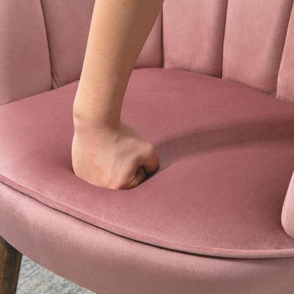 Křeslo s opěrkou zad – polyester, kaučukové dřevo, růžová