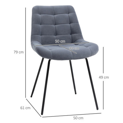 Velvet dining room chairs, set of 2, retro design, gray