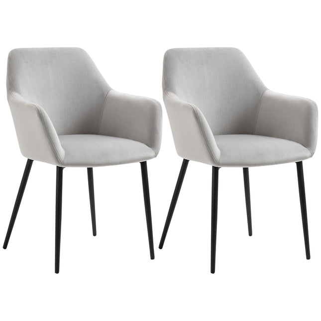 Velvet upholstered dining chairs, set of 2, light grey