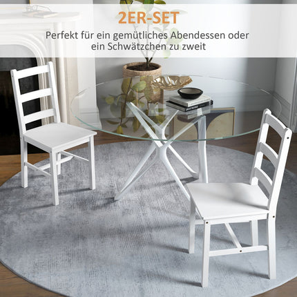 Dining room chairs set of 2 wooden kitchen chairs with slatted backrest, non-slip 41.5 x 46 x 90 cm white