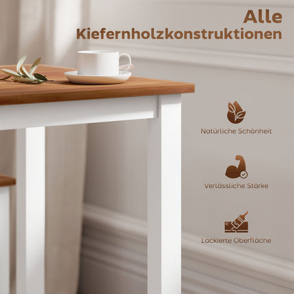 Jídelní set, jídelní stůl, 4 židle, sestava do jídelny, borovice, hnědá+bílá
