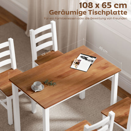 Jídelní set, jídelní stůl, 4 židle, sestava do jídelny, borovice, hnědá+bílá