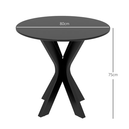 Round black dining table, modern steel frame, Ø78 x 75 cm