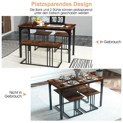 Jídelní stůl s lavicí &amp; 2 stoličky sada 4 ks kuchyňský stůl industriální jídelní sestava do kuchyně 120 x 60 x 75 cm hnědá