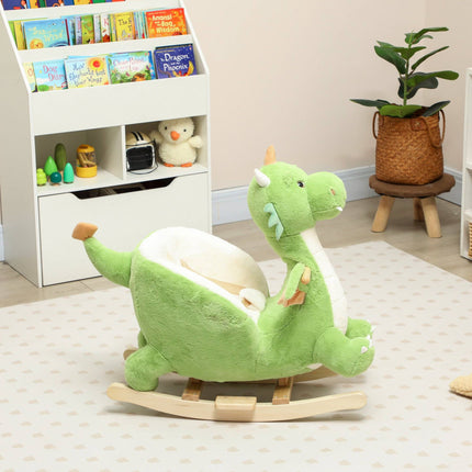 Dinosaur Rocker with Sounds, Soft Filling, Wood Frame, Green