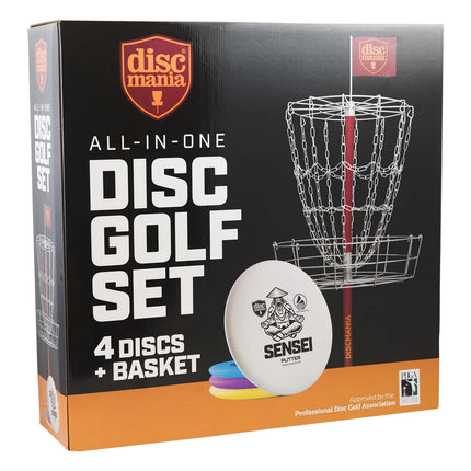 Sada disc golf s přenosným košem a 4 puttery