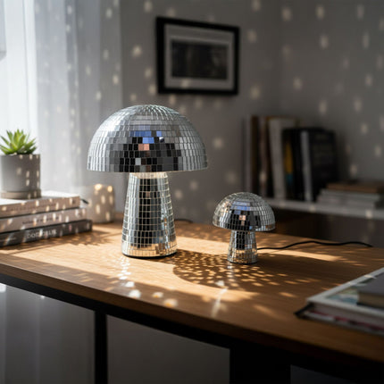 Dekorace disco houba, stříbrný povrch, 2 ks