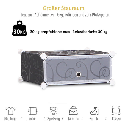 Modulární botníková skříň – 16 přihrádek, černá/bílá