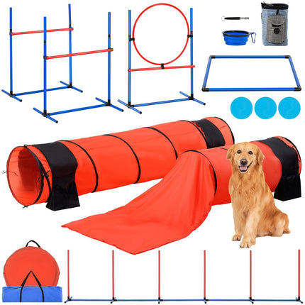 Dog Agility Course Kit, 7-Piece with Tunnels and Weave Poles