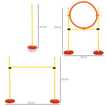 Agility sada překážek pro psy, trénink 3 v 1, přenosná, žlutá